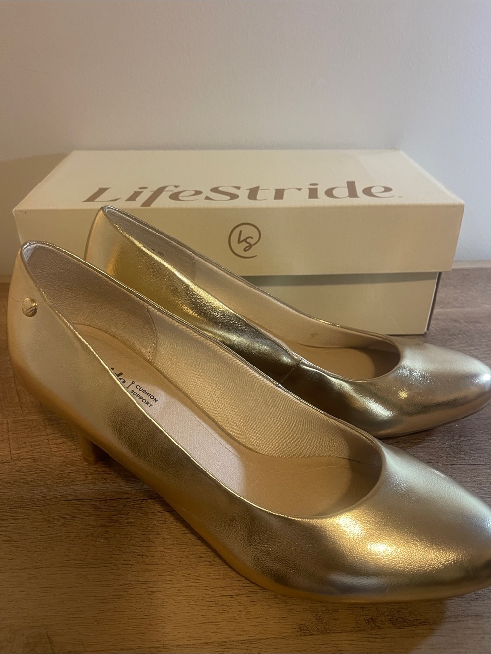 Life Stride Metallic Gold Low Kitten Heel Pumps